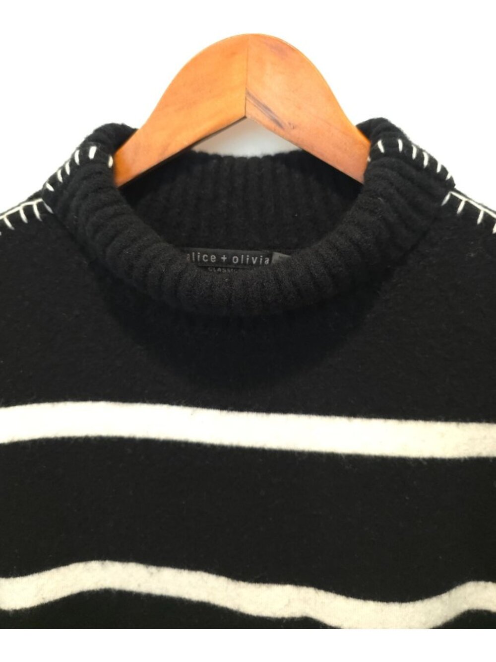 Alice + Olivia BOBBIE Black & White Striped Wool-Cashmere Blend Tunic Sweater M - Picture 4 of 8